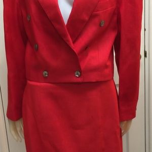 Vintage Red Linen Lined Skirt Suit Sz 12. Elegant